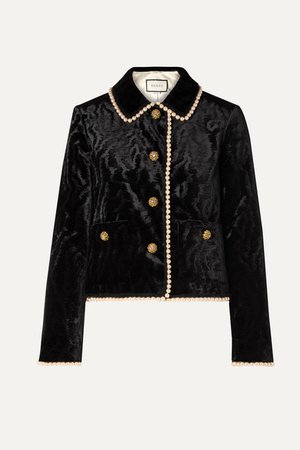 Gucci | Faux pearl and Swarovski crystal-embellished devoré-velvet jacket | NET-A-PORTER.COM