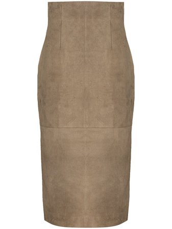 Shop Fendi ribbed-effect leather pencil skirt with Express Delivery - FARFETCH