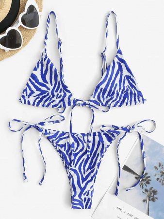[45% OFF] 2022 ZAFUL Zebra Bralette String Bikini Swimsuit In BLUE | ZAFUL