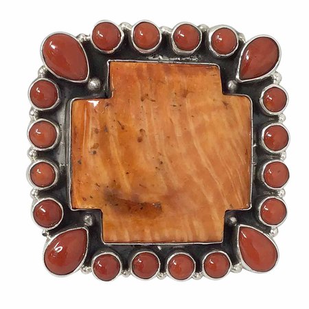 Geraldine James Navajo Handmade Four Directions Spiny Oyster Shell And Coral Ring, size 8