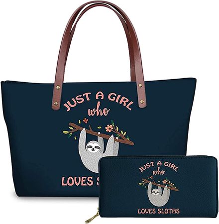 TOADDMOS Cute Cartoon Sloth Women Tote Handbags with Wallet Set 2PCS, Big Top Handle Bags with Card Cash Purse Holder: Handbags: Amazon.com
