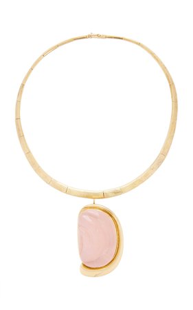Limited Edition 18K Gold And Forma Livre Carved Rose Quartz Brooch Pendant On A Torque Collar By Haroldo Burle Marx, C. 1975 by Mahnaz Collection | Moda Operandi