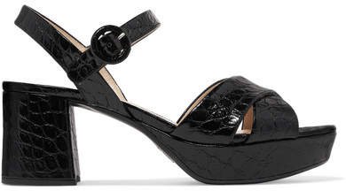 65 Croc-effect Leather Platform Sandals - Black