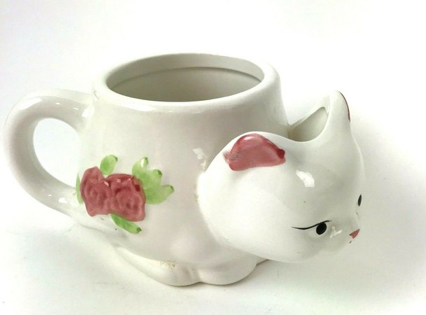 Vtg Kitten Cat Ceramic Tea Mug Floral pink roses Shabby Tea Bag Holder kitsch | eBay