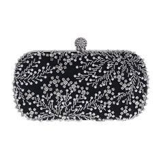 Hand Made Luxury Pearl Clutch Bag Diamond Chain for Party Wedding - black