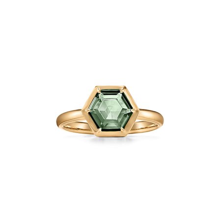 Paloma's Studio hexagon ring in 18k gold with a green tourmaline. | Tiffany & Co.