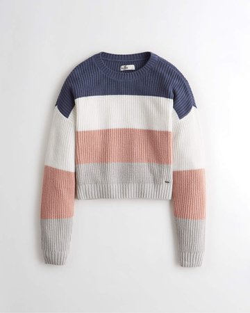 Girls Stripe Textured Crewneck Sweater | Girls New Arrivals | HollisterCo.com blue