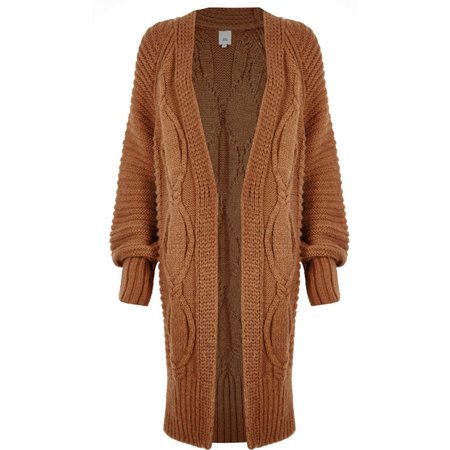Brown cable knit longline maxi cardigan - Cardigans - Knitwear - women