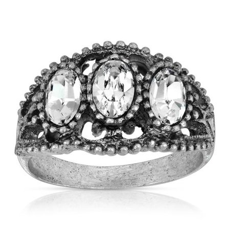 Pewter Triple Clear Crystal Oval Ring