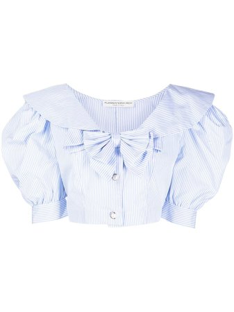 Alessandra Rich bow-detail Pinstriped Cropped Blouse - Farfetch