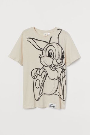 T-shirt with Motif - Light beige/Bambi - Ladies | H&M CA