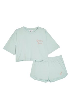 Topshop Bedtime Crop Short Pajamas | blue
