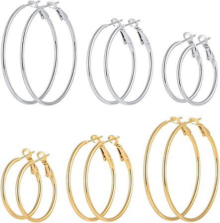 Amazon.com: 6 Pairs Stainless Steel gold silver Plated Hoop Earrings for Women Girls, Hypoallergenic Hoops Women's Earrings Loop Earrings Set (30.40.50mm): Clothing, Shoes & Jewelry