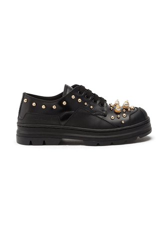 Shop black Dolce & Gabbana Kids pearl-embellished derby shoes with Express Delivery - Farfetch
