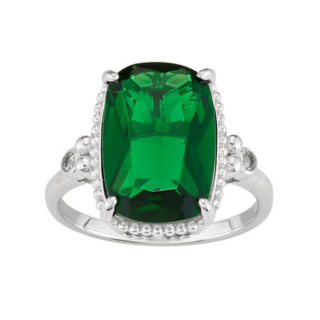 Sterling Silver Simulated Emerald & Lab-Created White Sapphire Ring