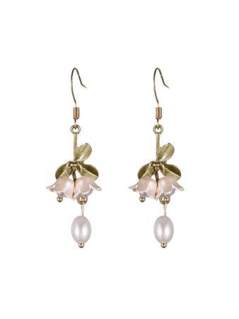 flower and pearl dangle earrings