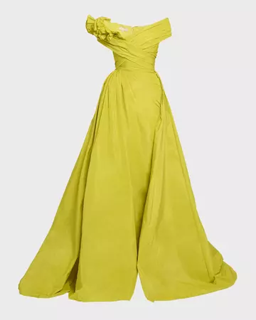 Elie Saab Ruffle Off-The-Shoulder Overskirt Taffeta Gown | Neiman Marcus