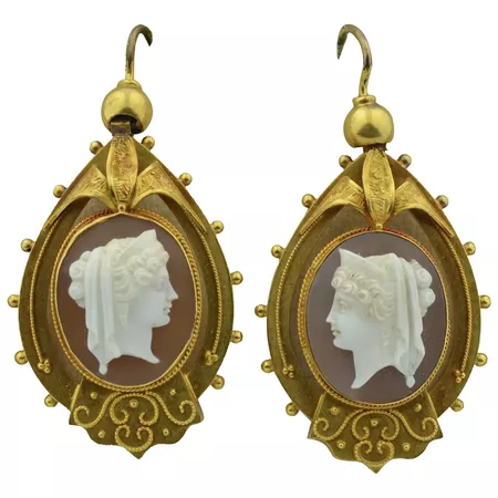 Victorian Cameo Etruscan Revival Earrings