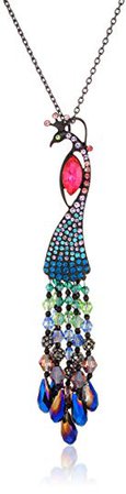 Betsey Johnson (GBG) Women's Peacock Pendant Long Necklace, Peacock Dark Multi, One Size: Jewelry