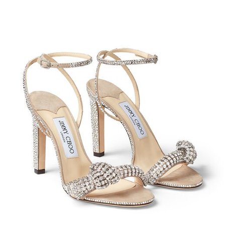Nude Suede Sandals with Pavé Crystal Cord Detail| THYRA 100 | Spring Summer '20 | JIMMY CHOO