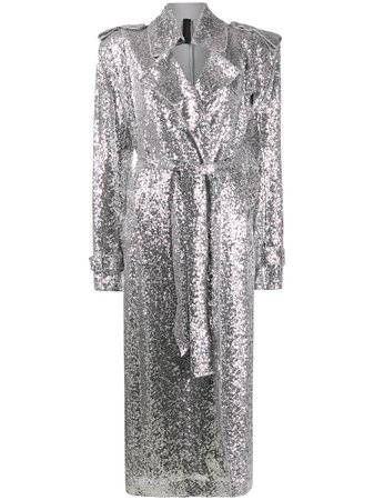 Norma Kamali Sequinned Trench Coat ST4294SQ021058 Silver | Farfetch