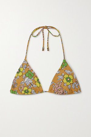 Floral-print Triangle Bikini Top - Yellow