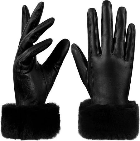 Amazon.com: GSG Women Leather Gloves Rabbit Fur Cuff Touchscreen Warm Winter Driving Gloves Lady Multicolor : Everything Else