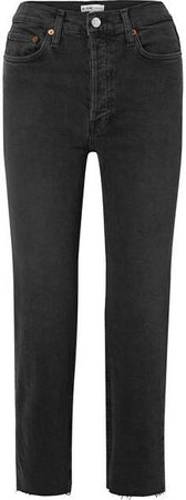 Stovepipe Cropped High-rise Straight-leg Jeans - Black