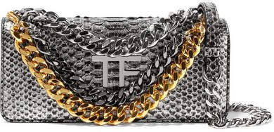 Embellished Metallic Python Shoulder Bag - Silver