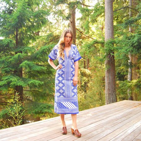 70s Indian Cotton Maxi Dress Paisley Boho Hippie Dress Blue | Etsy
