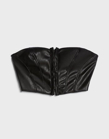 Faux leather corset-style top - New - Bershka United States