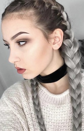 silver hair French braids