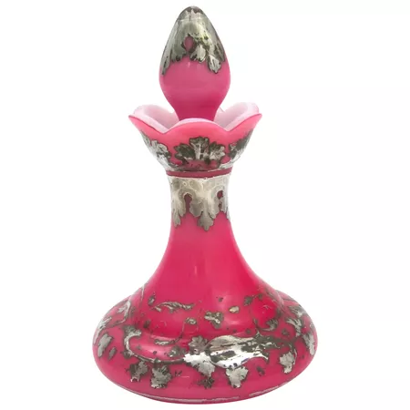 Antique French Pink Opaline Glass Perfume Bottle with Silver : Grand Tour Antiques | Ruby Lane