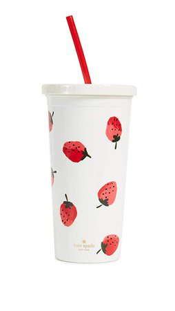 Amazon.com | Kate Spade New York Insulated Plastic Tumbler with Reusable Straw, 20 Ounces, Strawberries: Tumblers & Water Glasses
