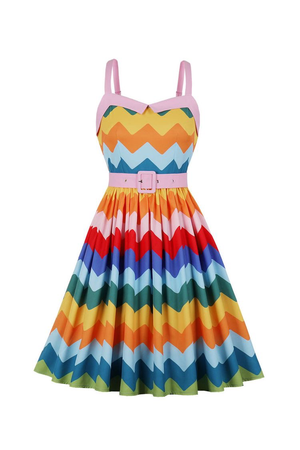 Rainbow Striped 1950’s Swing Dress