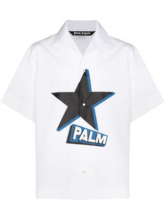 Shop Palm Angels Rockstar print short-sleeve shirt with Express Delivery - FARFETCH