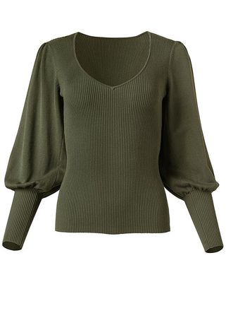 VENUS | Puff Sleeve Sweater in Olive