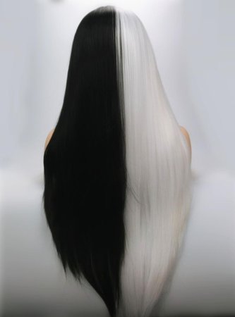Halloween Half White Half Black Long Straight Lace Front Wig - Synthetic Wigs - BabalaHair
