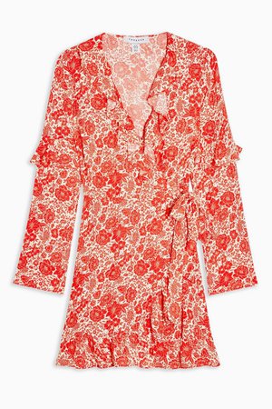 Red Ruffle Wrap Dress | Topshop
