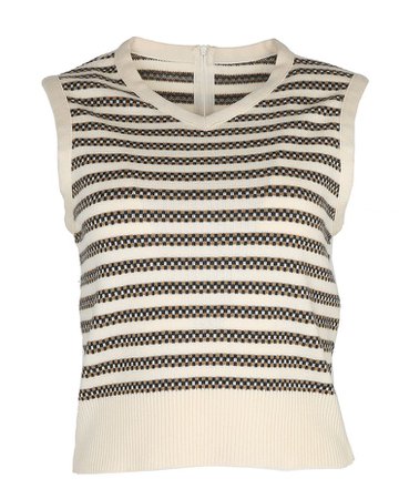 70s Cream and Brown Striped Tank knit - S Cream £28 | Rokit Vintage Clothing
