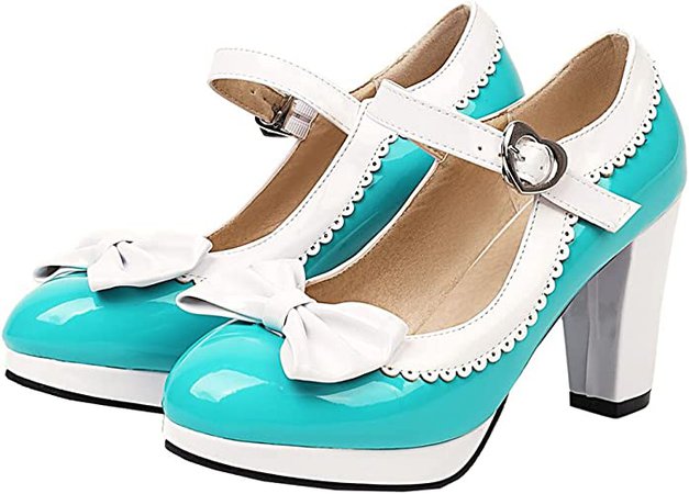 Amazon.com | LUXMAX Women Wingtip Mary Jane Platform Shoes Lolita Chunky High Heeled Rockabilly Shoes Bow Block Heel Closed Toe Pumps | Pumps