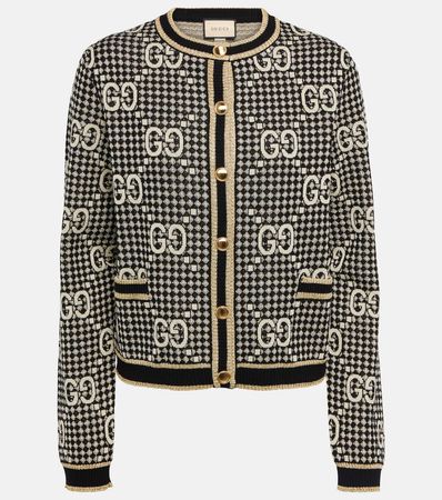 GG Wool Blend Jacquard Cardigan in Black - Gucci | Mytheresa