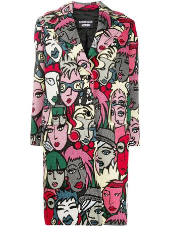Shop red Boutique Moschino cartoon print single-breasted coat with Express Delivery - Farfetch