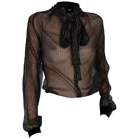 Dolce and Gabbana black and gold pinstripe silk necktie blouse, circa 1990s For Sale at 1stDibs