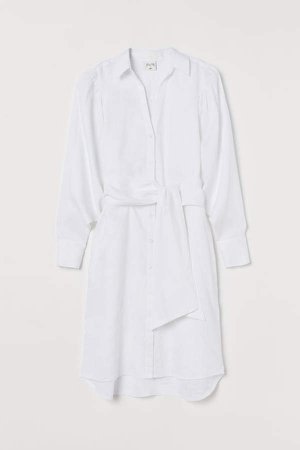 Linen Shirt Dress - White
