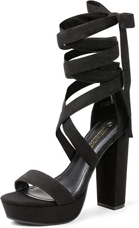 Amazon.com | DREAM PAIRS High Chunky Block Platform Heels for Women Strappy Gladiator Sexy Open Toe Dressy Sandals SDHS2205W Black 8.5 | Sandals