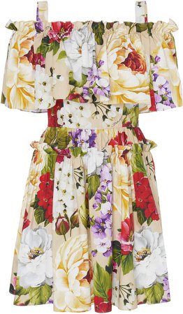 Off-The-Shoulder Floral-Print Cotton Mini Dress