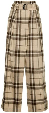 plaid flared trousers