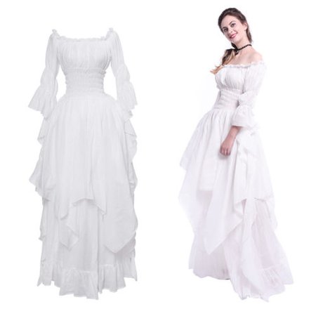 Victorian Medieval Renaissance Gothic White Long Court Dress Princess Ball Gown | eBay
