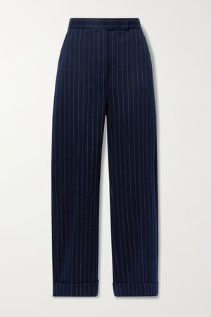 Midnight blue Valanga pinstriped stretch cotton-blend straight-leg pants | Max Mara | NET-A-PORTER